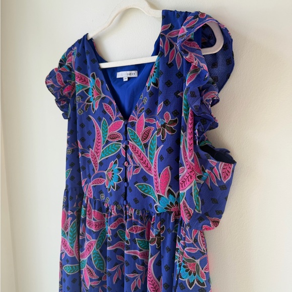 Baltic Born Plus Size 2X Biscayne Maxi Dress in Rayanne Indigo Print Ruffle Blue - Picture 9 of 11